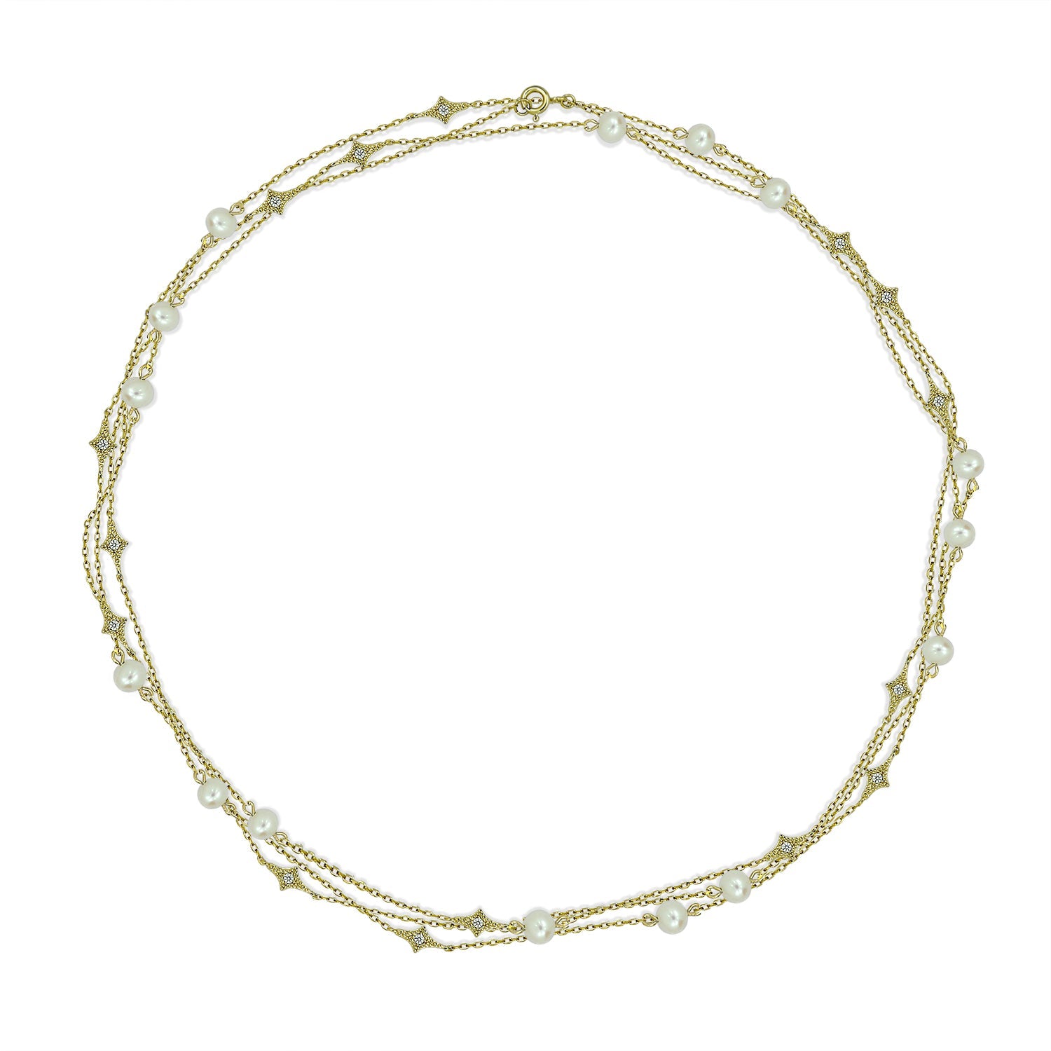 Diva's Dream White Pearl Station Necklace