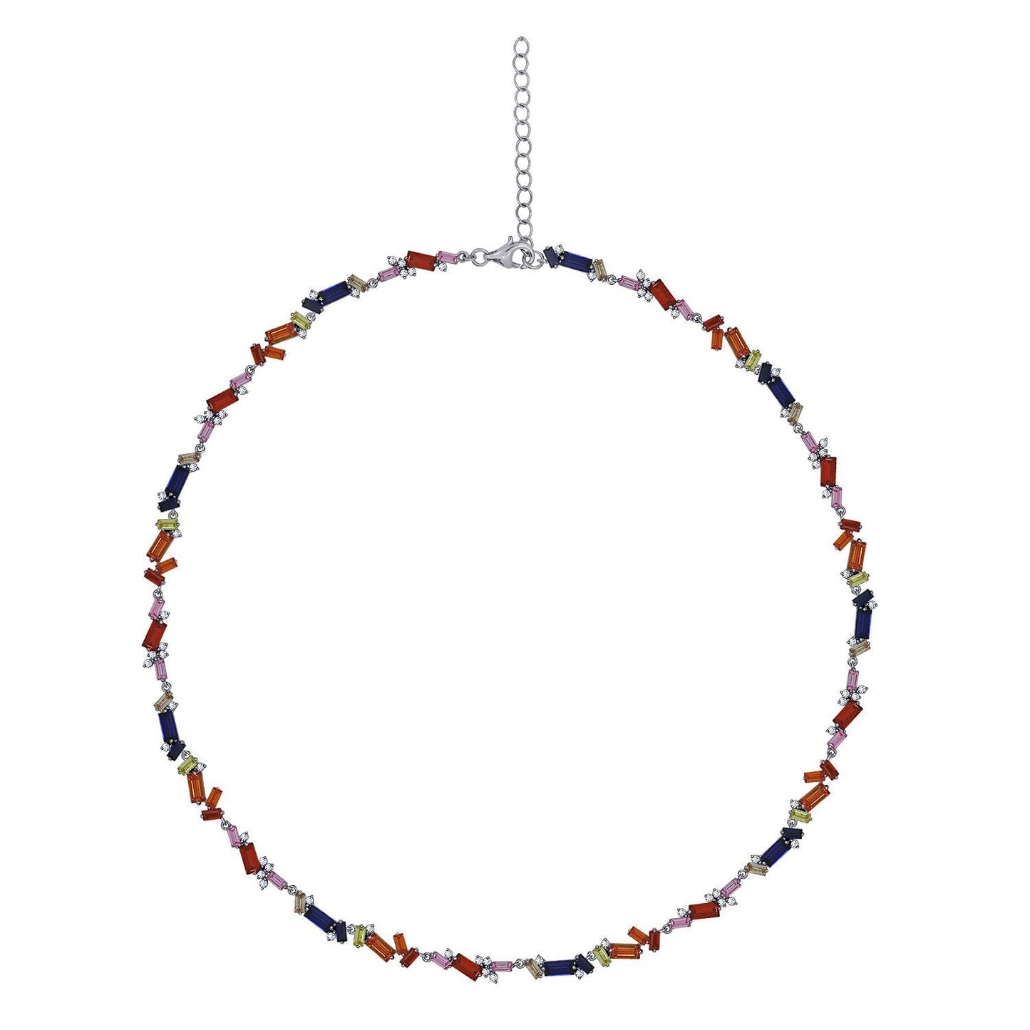 Rainbow Baguette Tennis Necklace