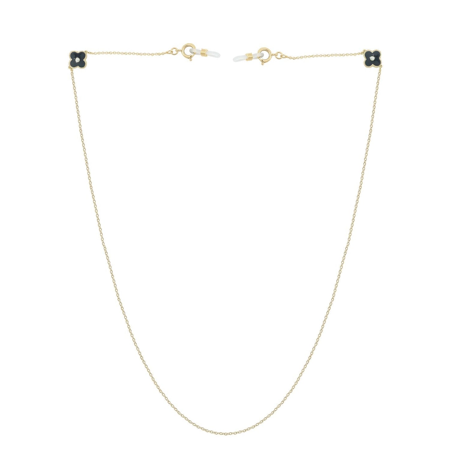 KIERA Imitation Yellow Gold Clad Sterling Silver Double Black Enamel Four-leaf Clover Mask Chain, 27"