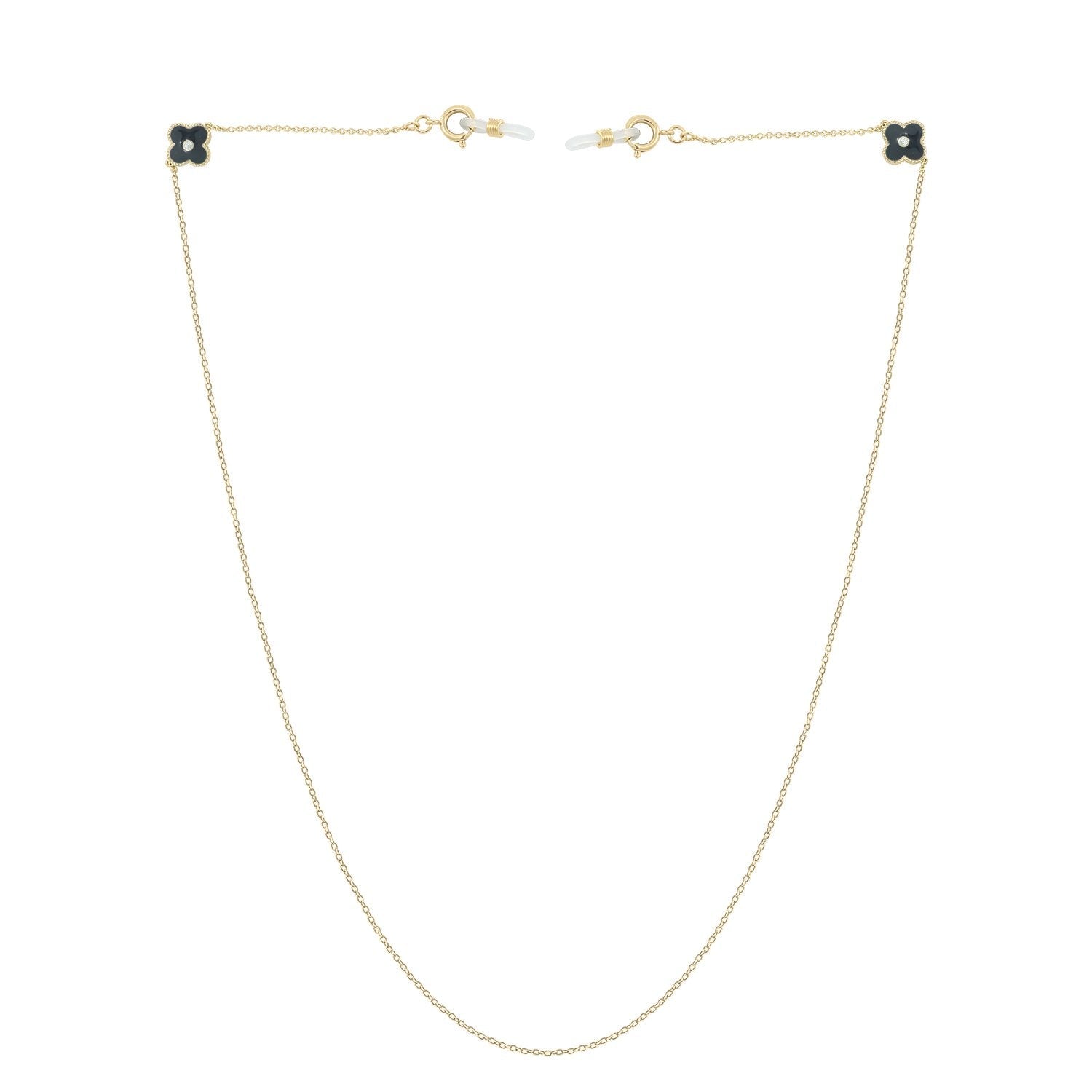 KIERA Imitation Yellow Gold Clad Sterling Silver Double Black Enamel Four-leaf Clover Mask Chain, 27"