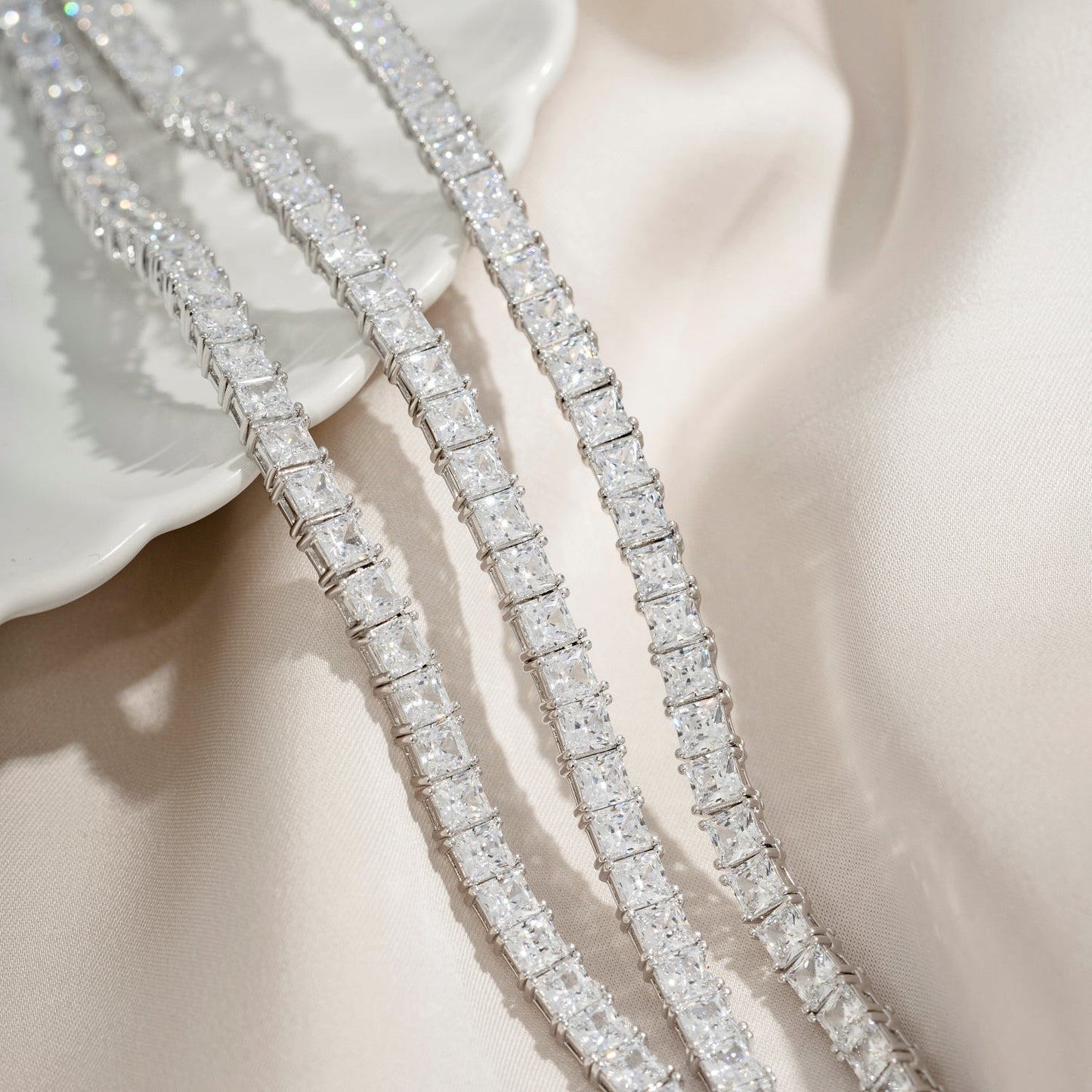 Choice Of 3mm 4mm 5mm Princess Tennis Necklace, Silver JEN26130