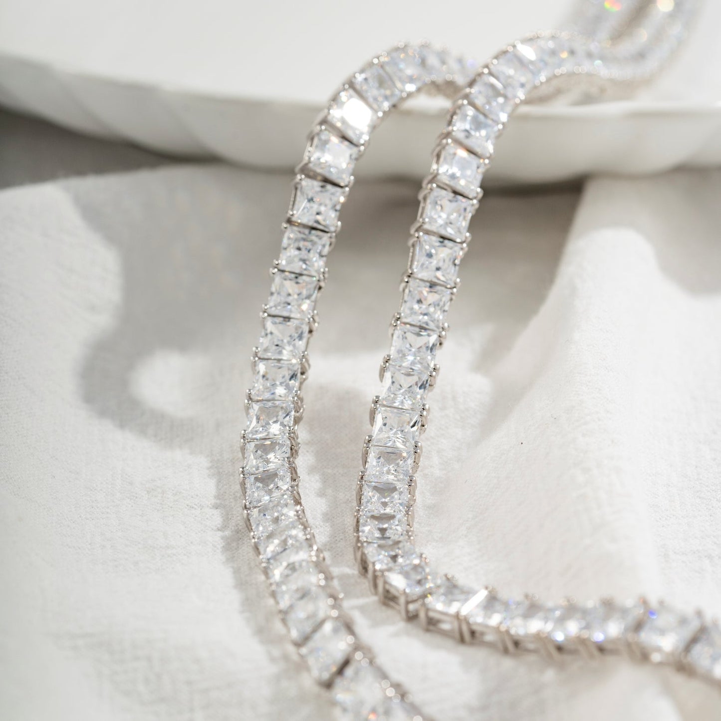 Choice Of 3mm 4mm 5mm Princess Tennis Necklace, Silver JEN26130