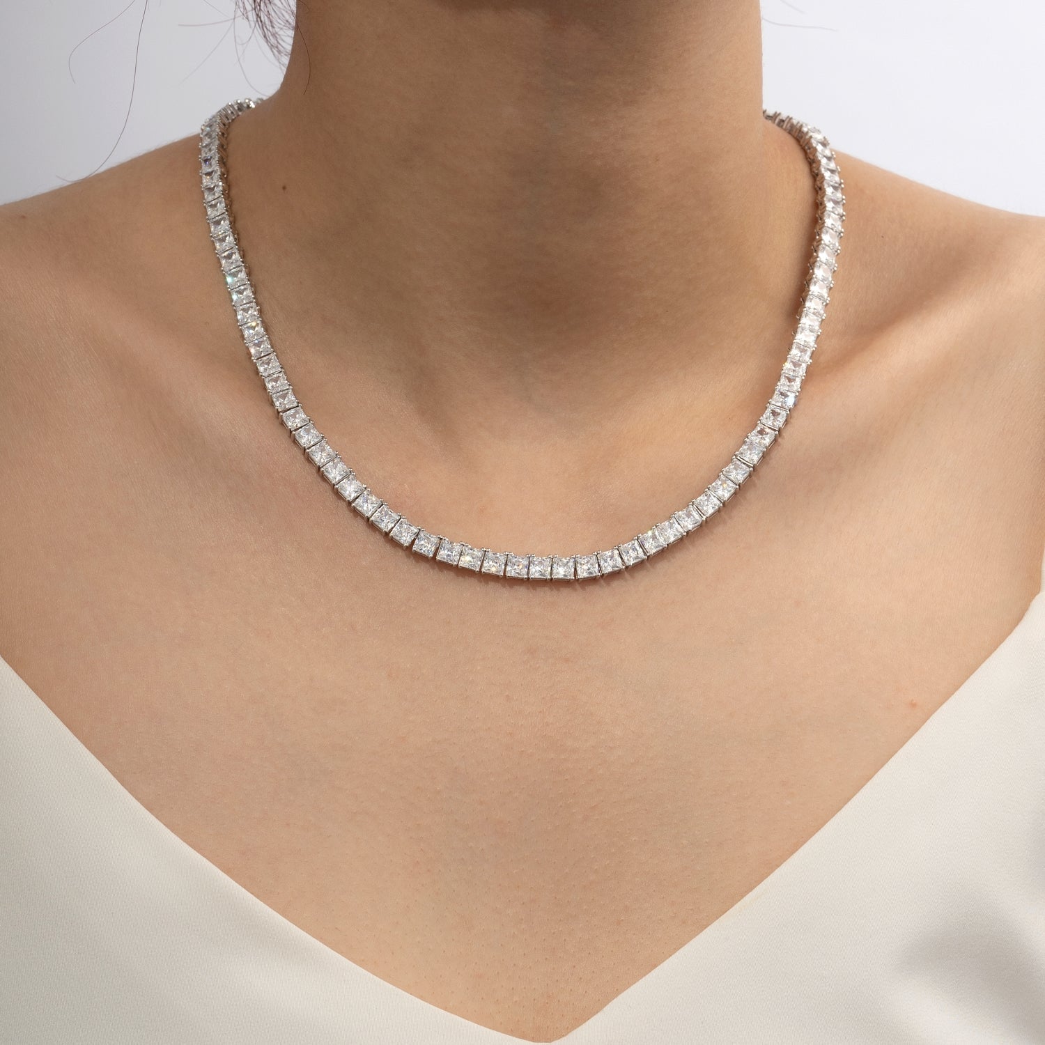Choice Of 3mm 4mm 5mm Princess Tennis Necklace, Brass JEN26130