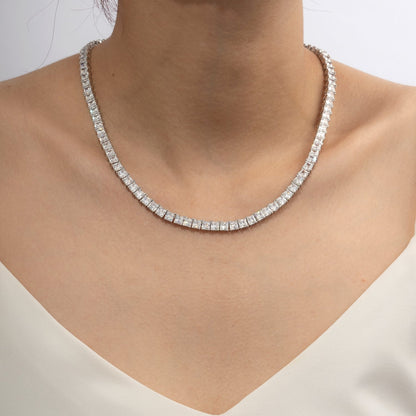Choice Of 3mm 4mm 5mm Princess Tennis Necklace, Silver JEN26130