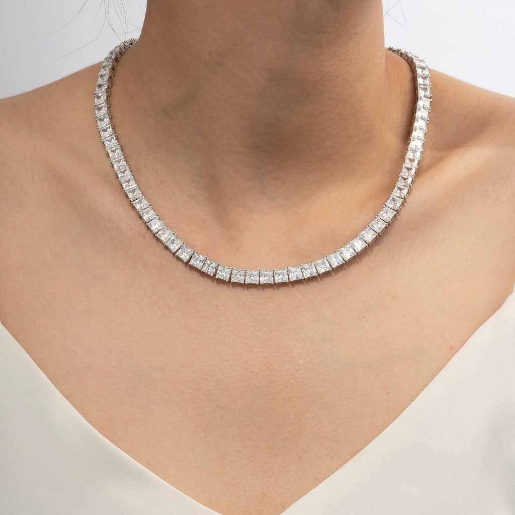 Choice Of 3mm 4mm 5mm Princess Tennis Necklace, Brass JEN26130