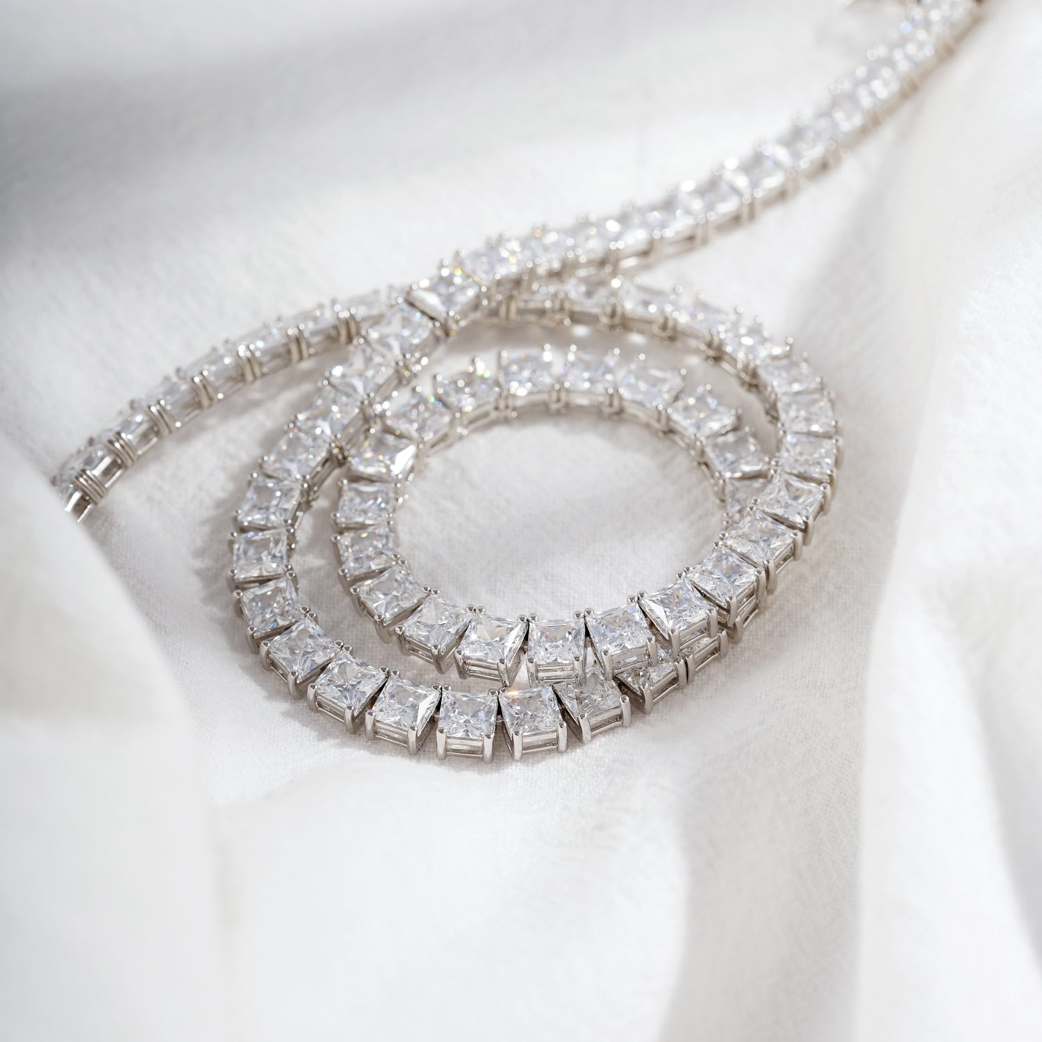 Choice Of 3mm 4mm 5mm Princess Tennis Necklace, Silver JEN26130