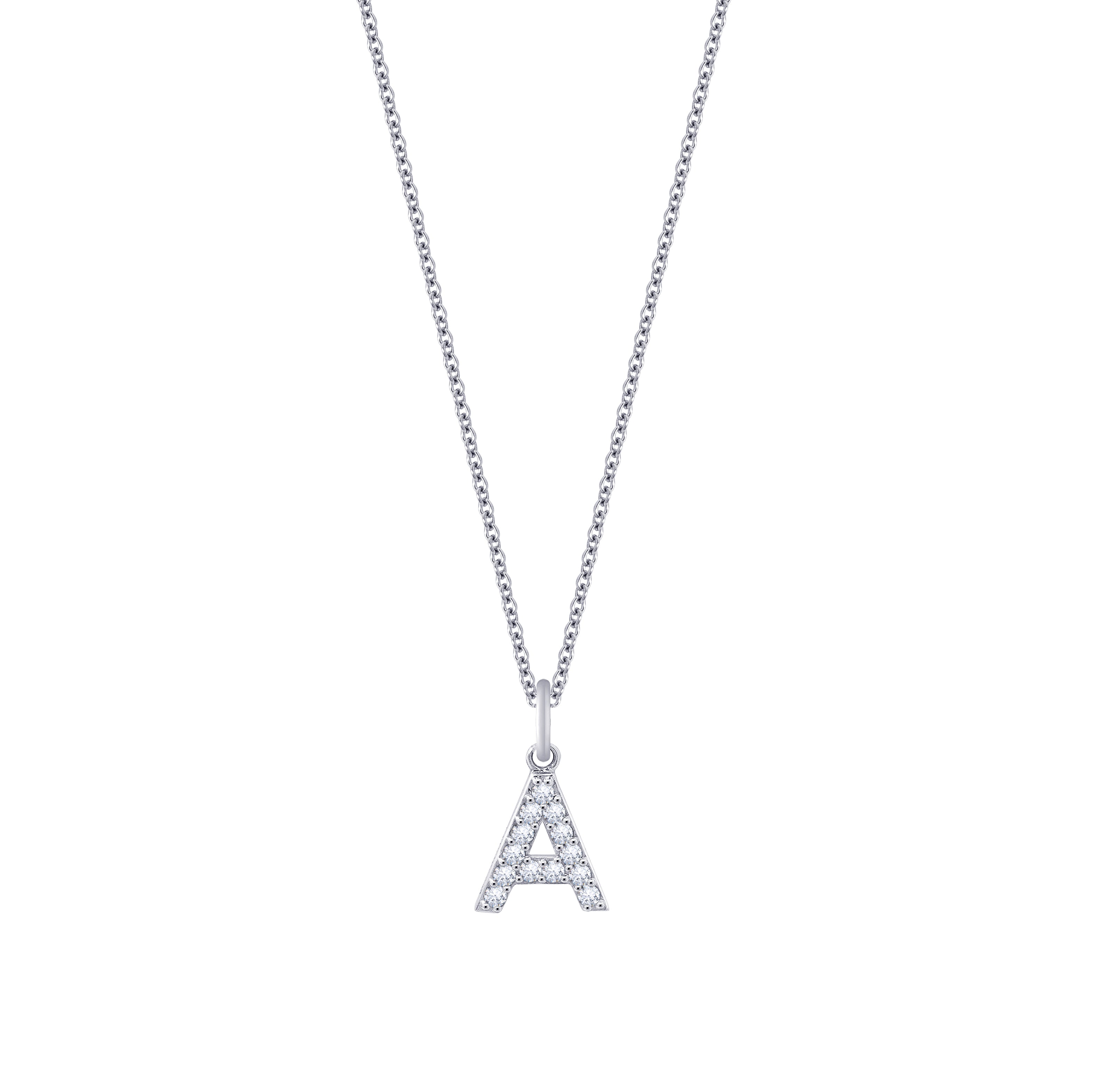 Pave Initial Pendant Necklace, 18" + 2" Extender