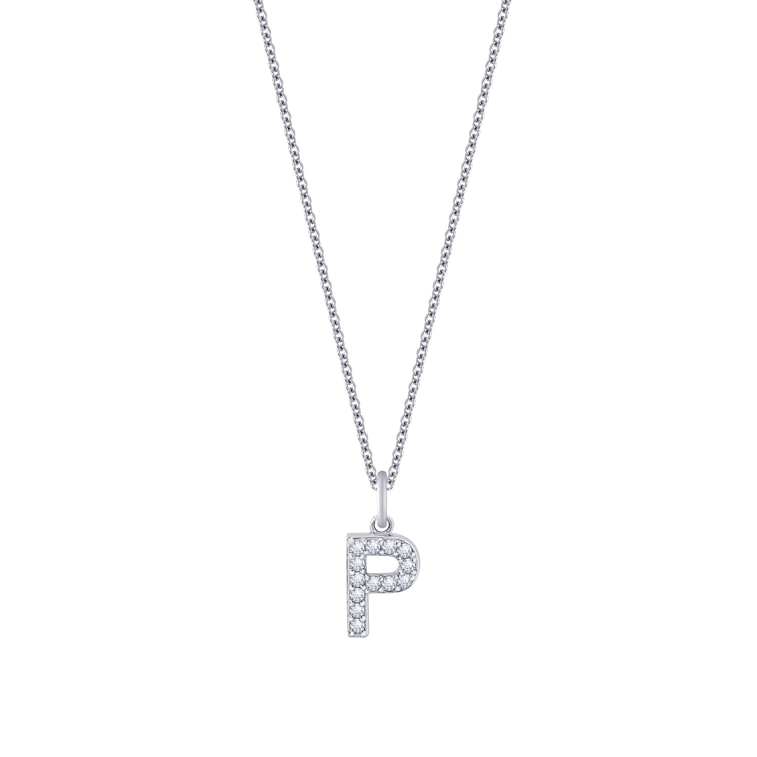 Pave Initial Pendant Necklace, 18" + 2" Extender