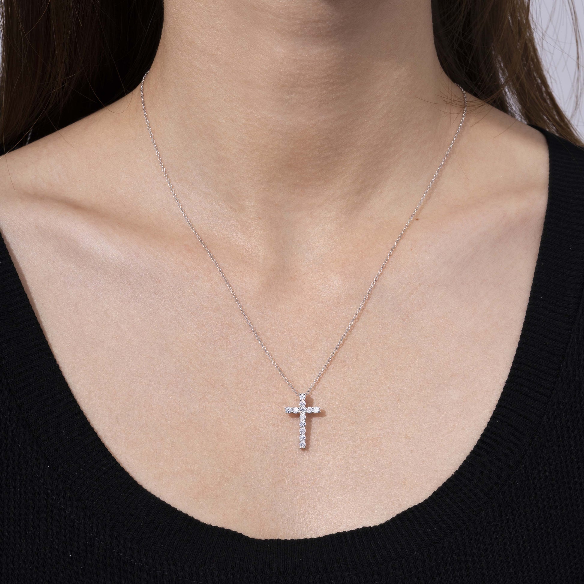 Pave Cross Pendant Necklace, 18"