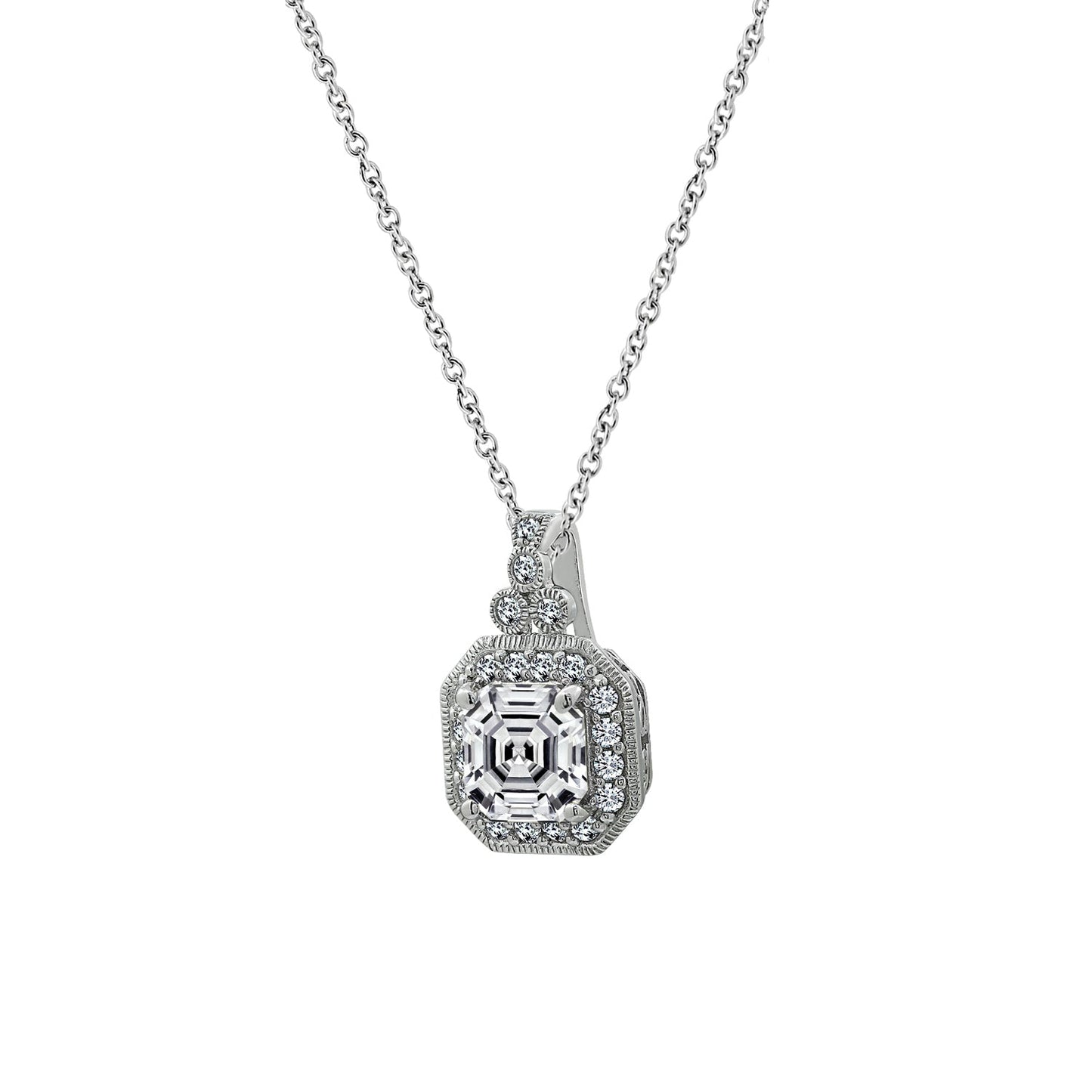 Asscher Cut Pendant Necklace, 16" + 2"
