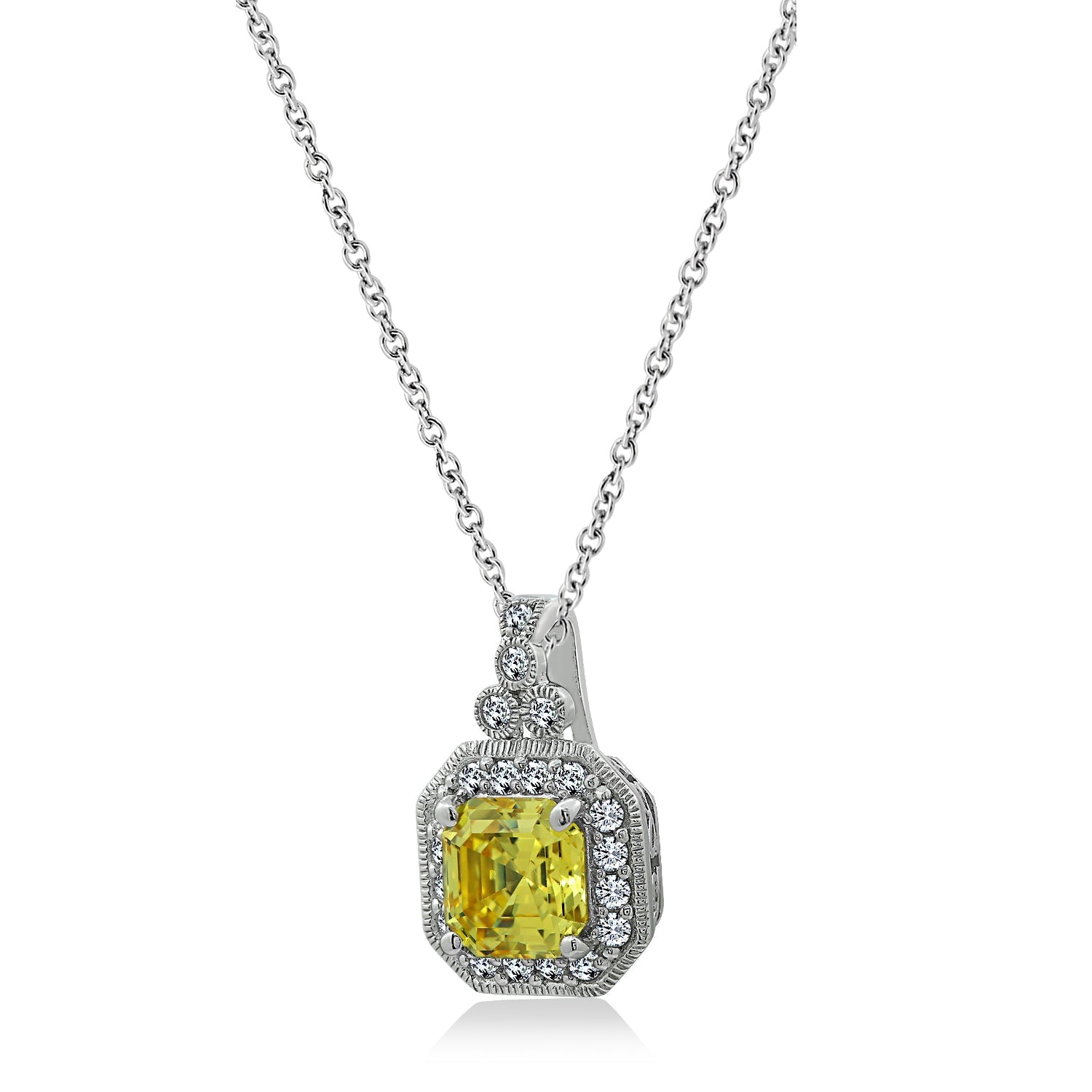 Asscher Cut Pendant Necklace, 16" + 2"