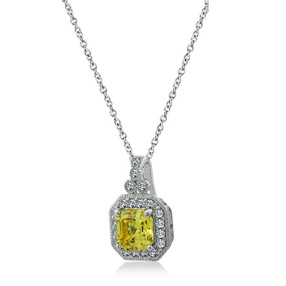 Asscher Cut Pendant Necklace, 16" + 2"