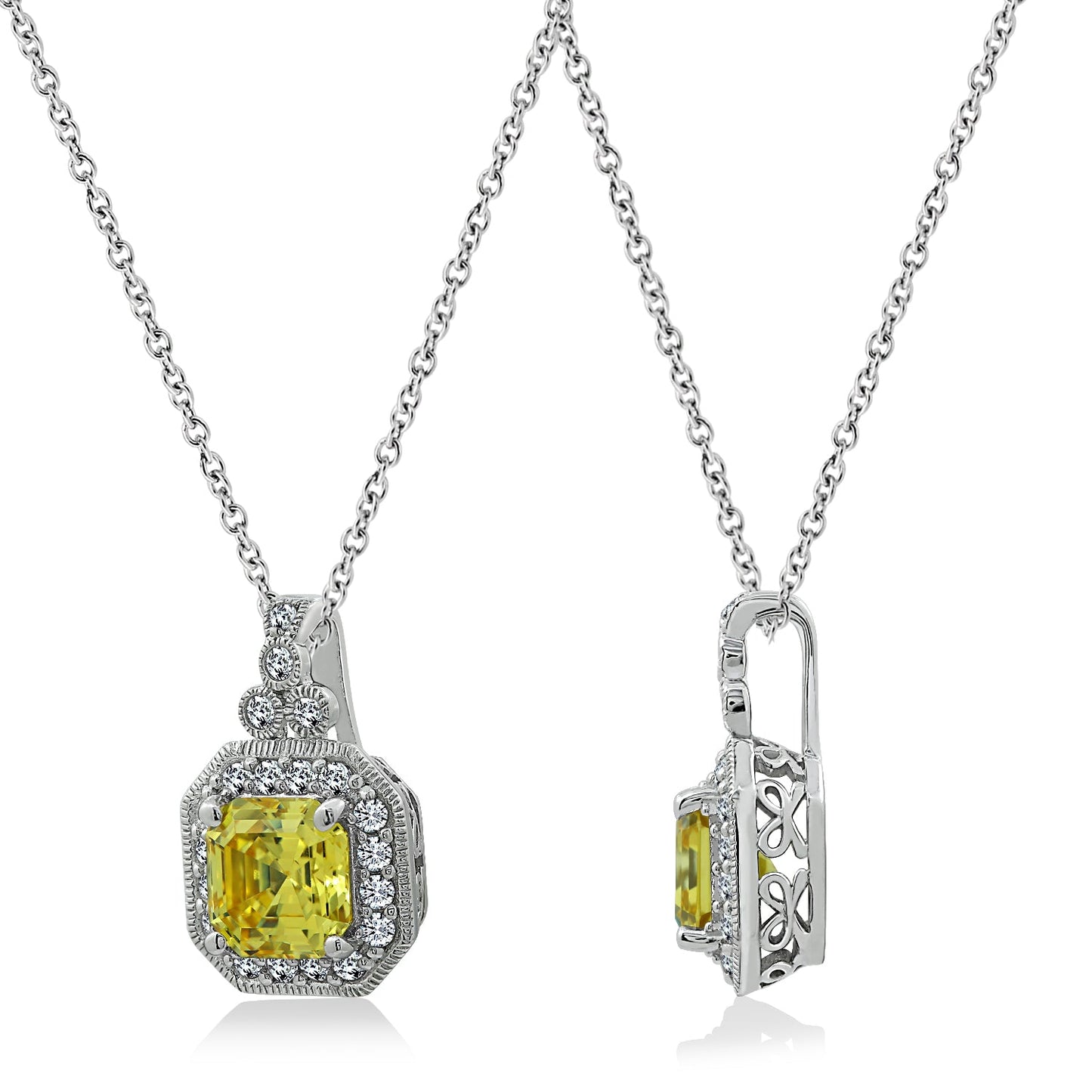 Asscher Cut Pendant Necklace, 16" + 2"