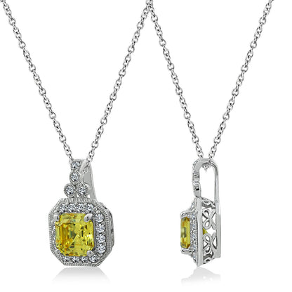 Asscher Cut Pendant Necklace, 16" + 2"