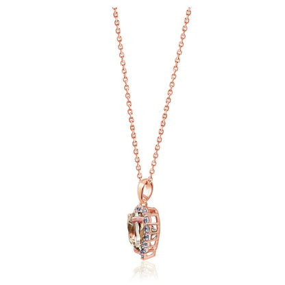 Heart Misty Rose Topaz Halo Pendant Necklace