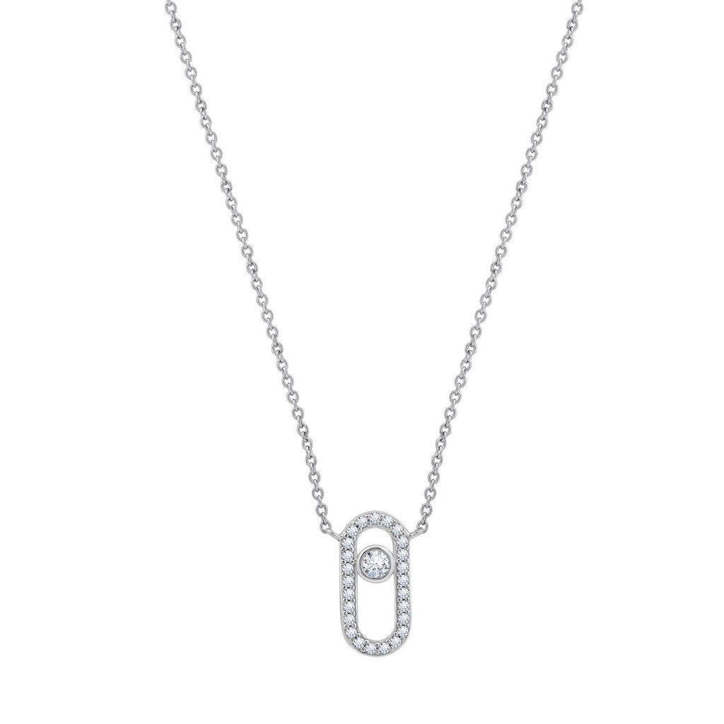 KIERA Rhodium Clad Sterling Silver Cubic Zircornia Safety Pin Pendant Necklace, 18"+ 2" Extension