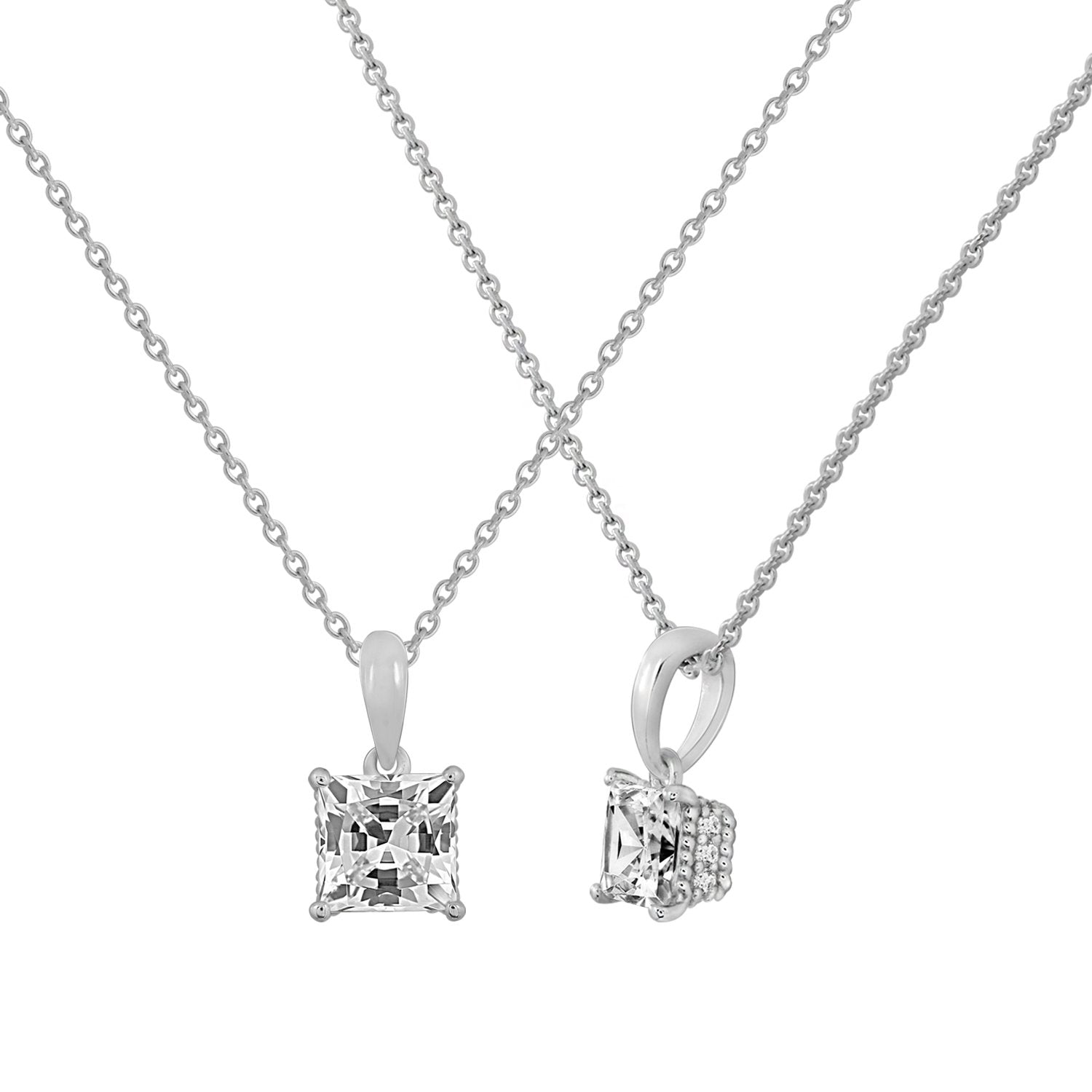 Solitaire Princess Cut with Fancy Gallery Pendant Necklace