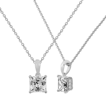 Solitaire Princess Cut with Fancy Gallery Pendant Necklace