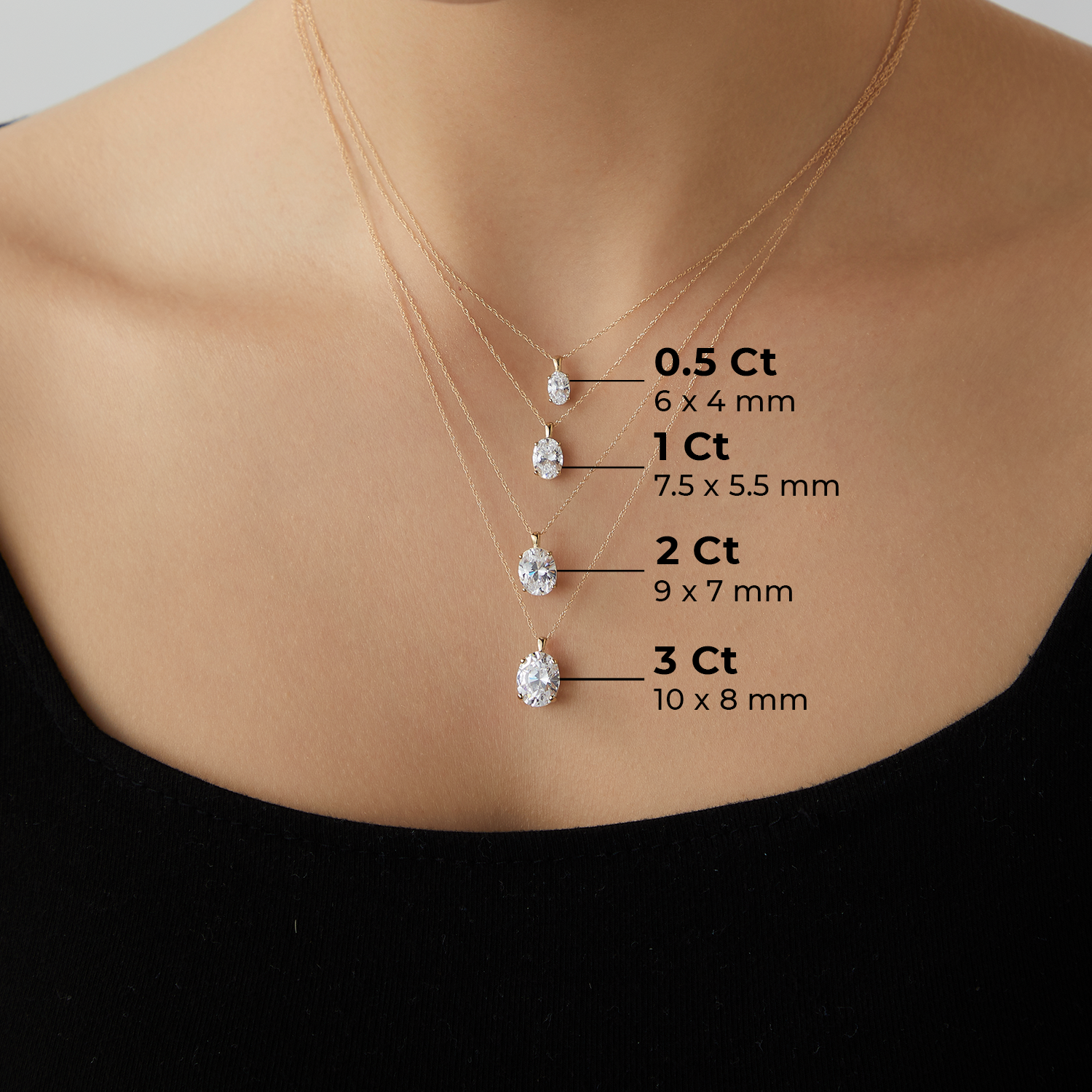 Choice Of Carat Solid Gold Oval Cut Solitaire Necklace JEP26871