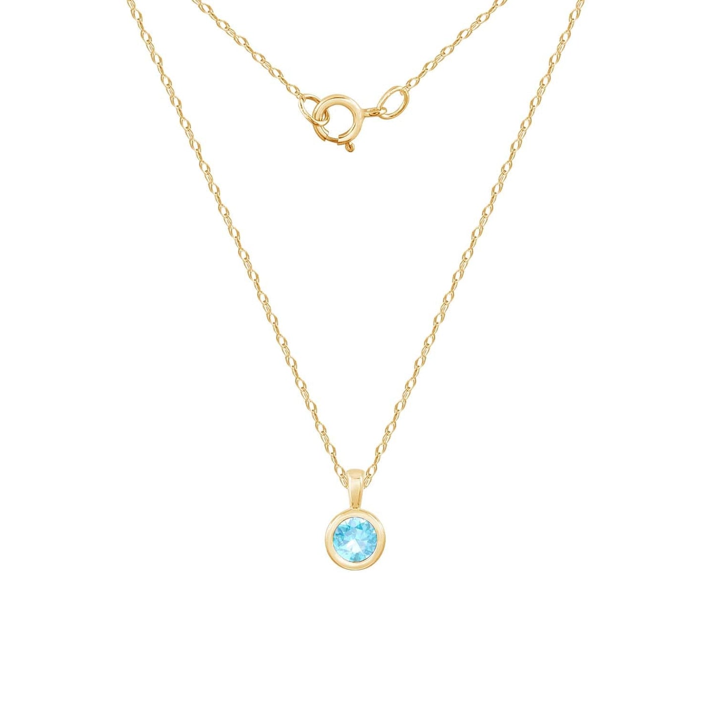 10K Solid Gold Bezel Birthstone Pendant Necklace JEP26866