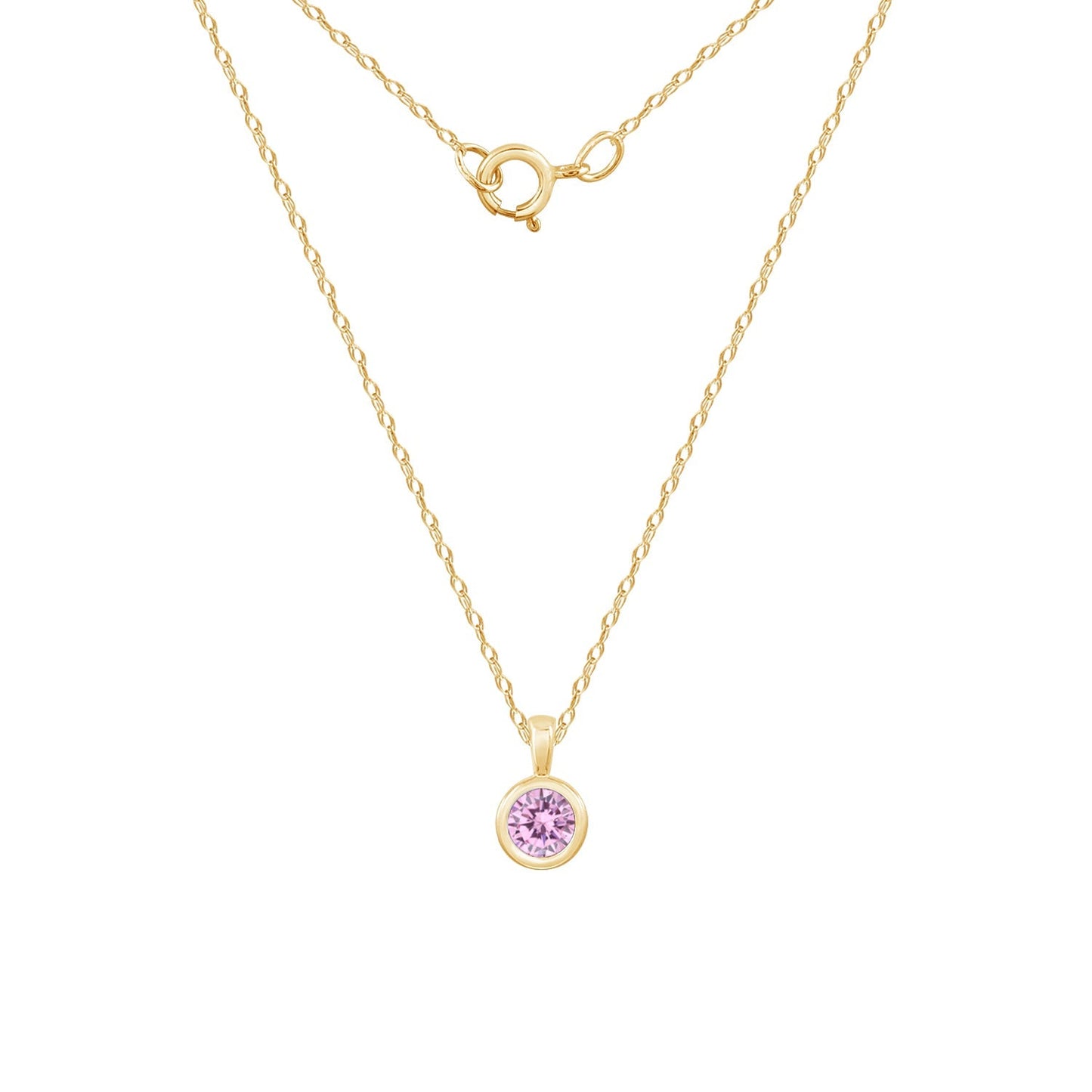 10K Solid Gold Bezel Birthstone Pendant Necklace JEP26866