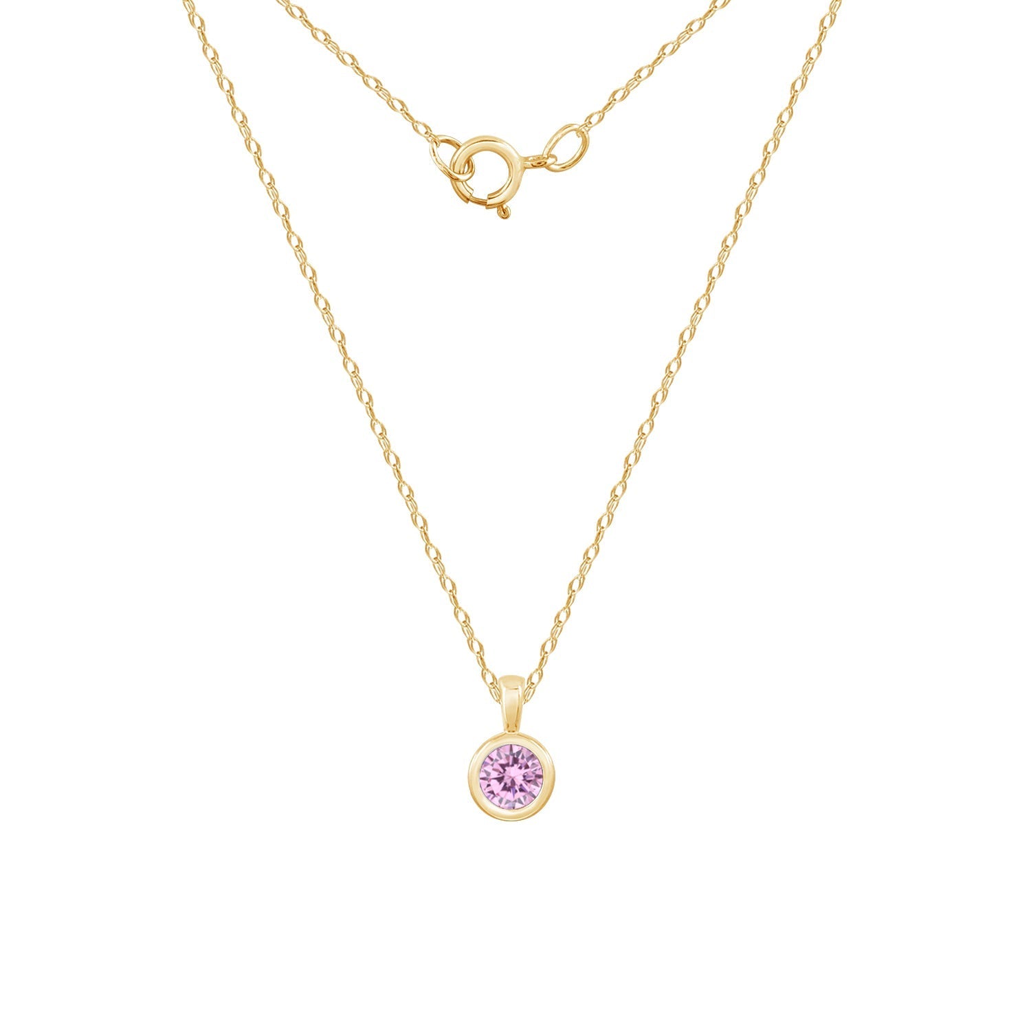 10K Solid Gold Bezel Birthstone Pendant Necklace JEP26866