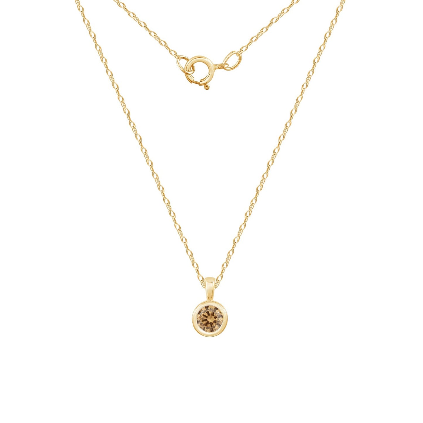 10K Solid Gold Bezel Birthstone Pendant Necklace JEP26866