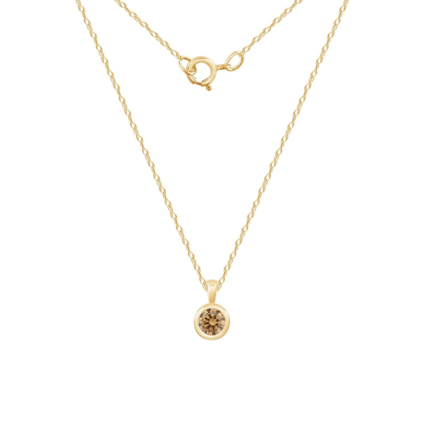 10K Solid Gold Bezel Birthstone Pendant Necklace JEP26866