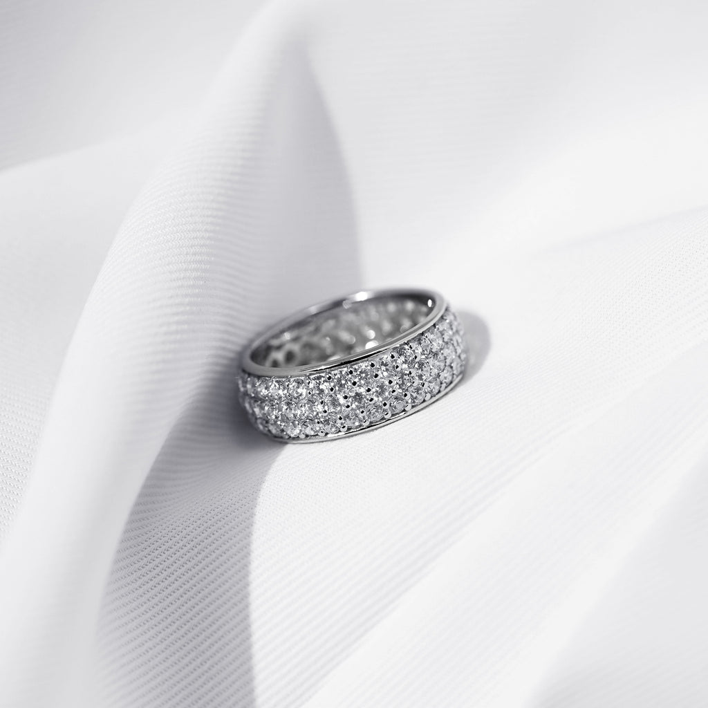 Three-Row Pave Round Cut Ring