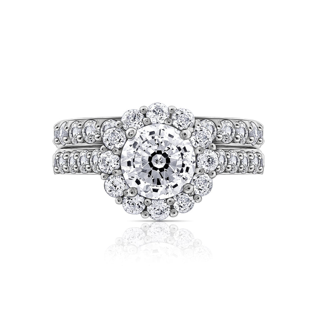 Floral Round Halo Ring Set