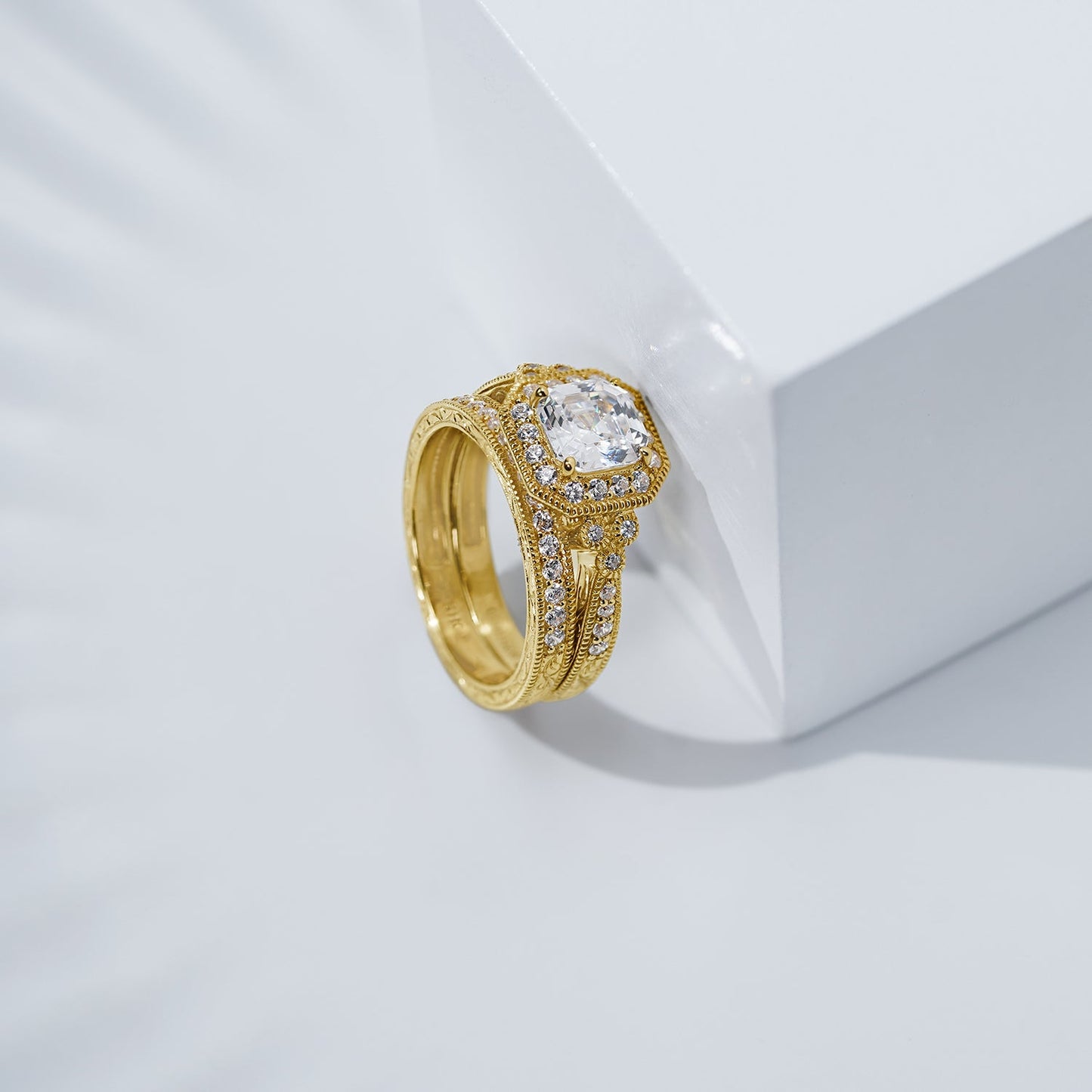 Asscher Cut Antique Ring Set