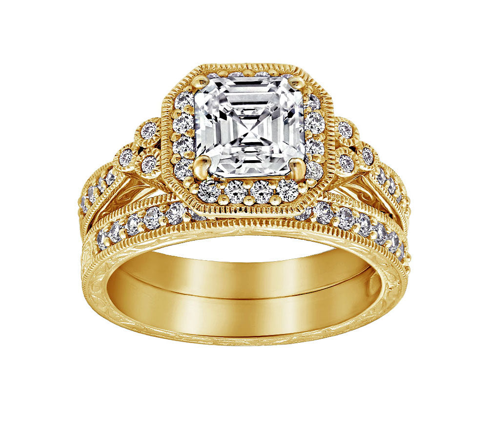 Asscher Cut Antique Ring Set