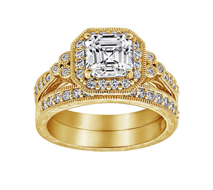 Asscher Cut Antique Ring Set