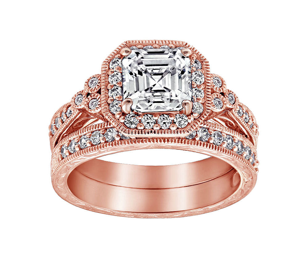 Asscher Cut Antique Ring Set
