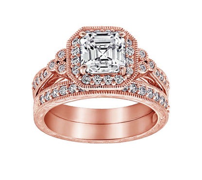 Asscher Cut Antique Ring Set