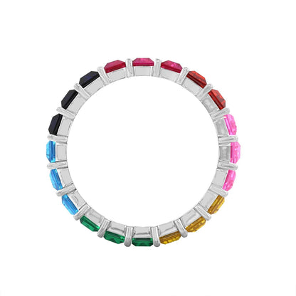 KIERA COUTURE Multicolored Princess Baguette Sterling Silver Band Ring - GEMOUR