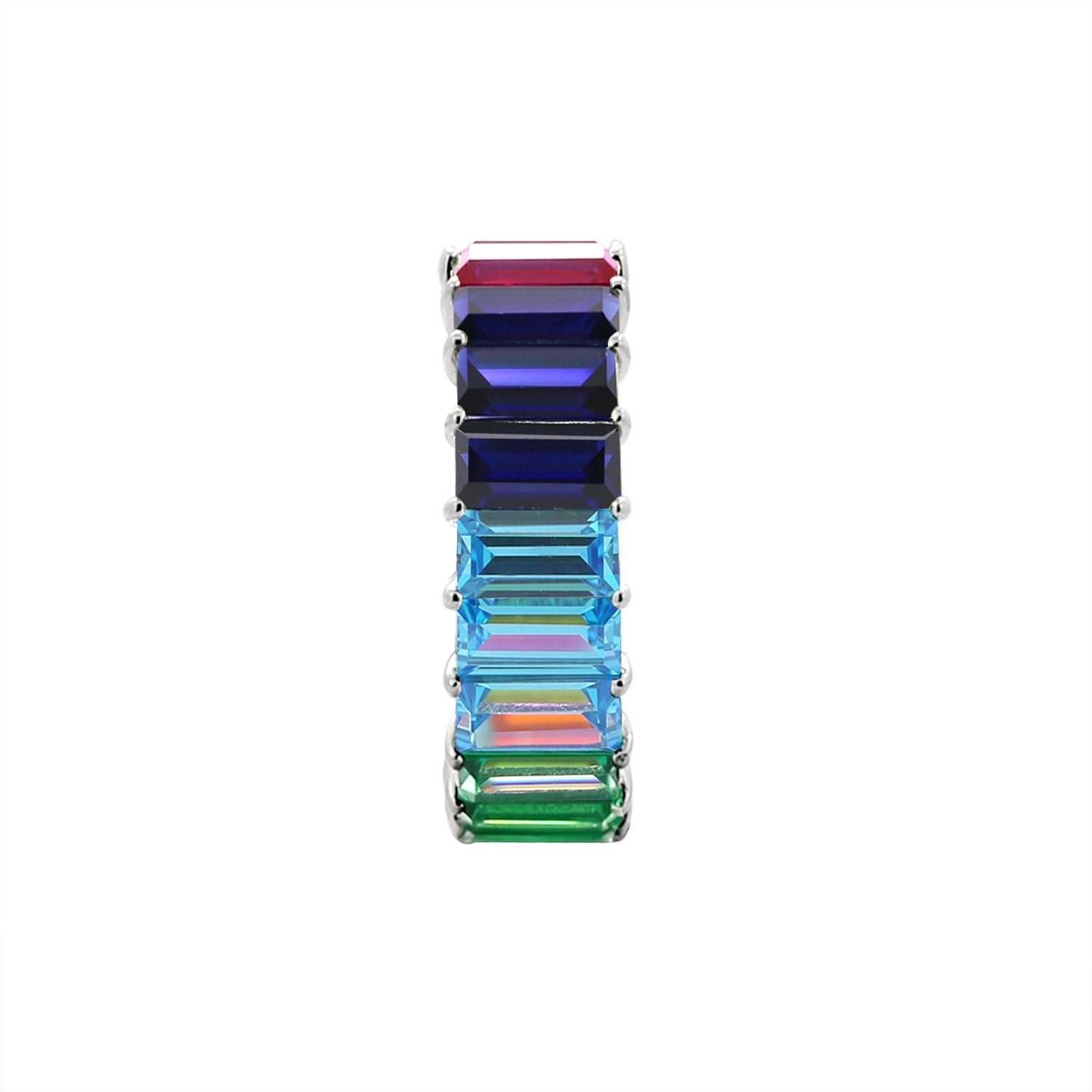 KIERA COUTURE Multicolored Princess Baguette Sterling Silver Band Ring - GEMOUR