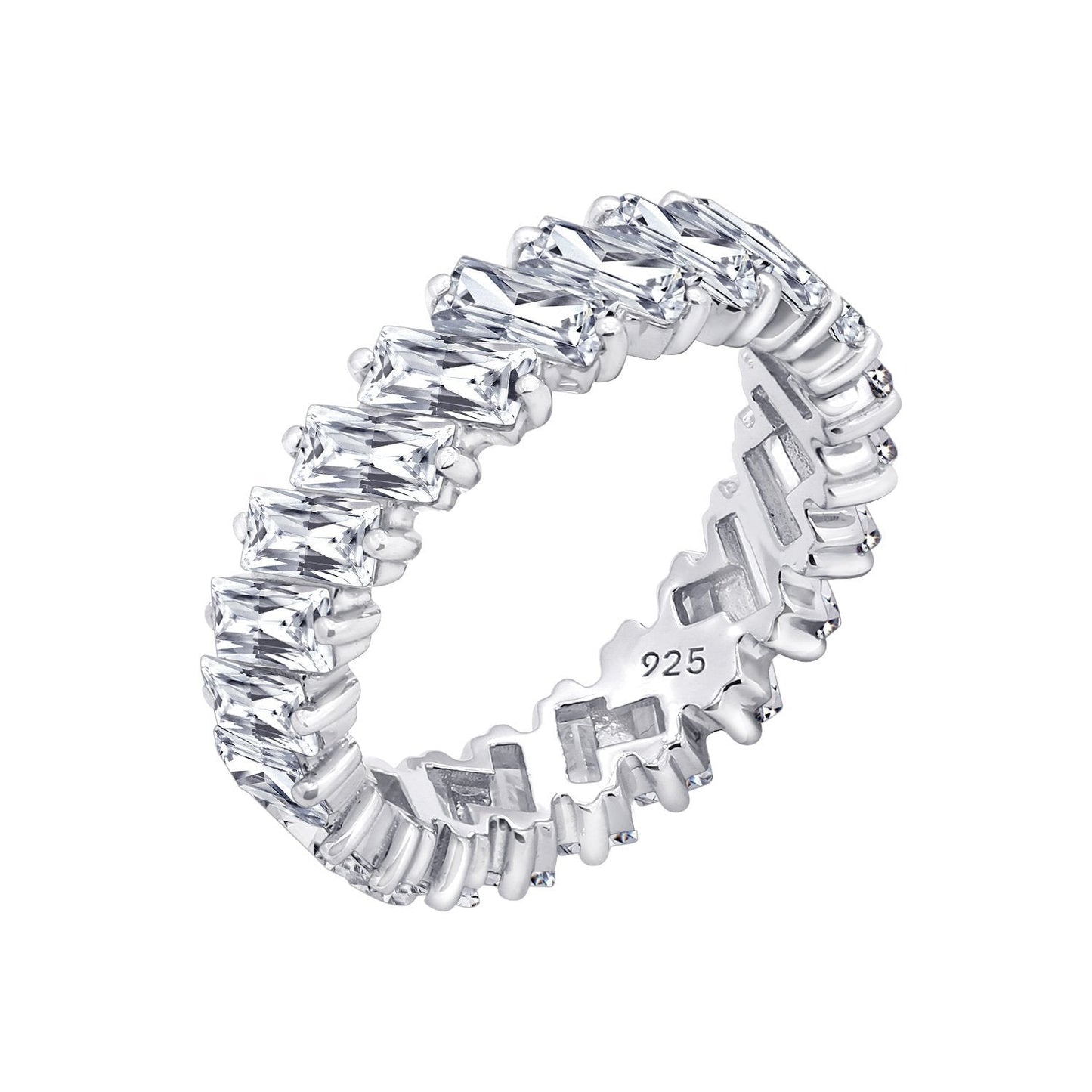 KIERA NEW YORK Platinum Clad Sterling Silver 5.28 cttw Baguette Cut Cubic Zirconia Ring