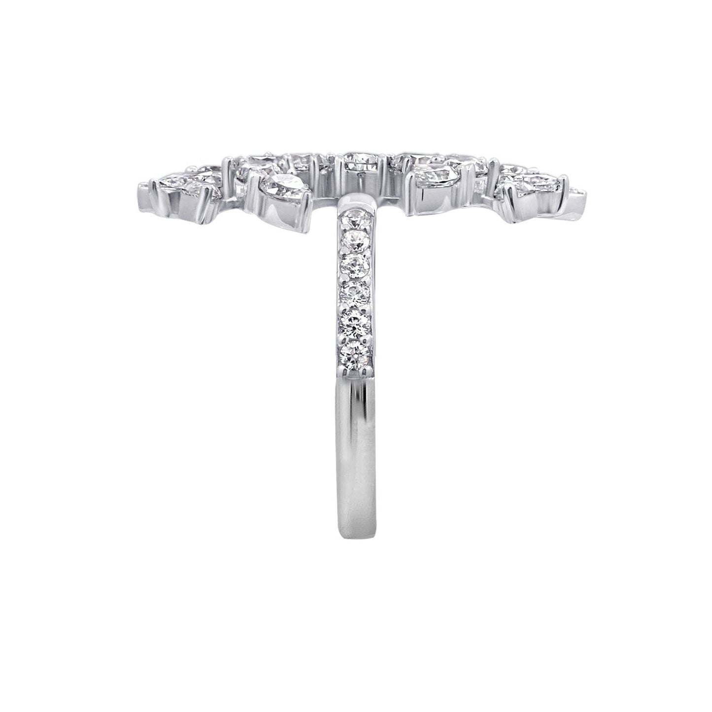 KIERA COUTURE Platinum Clad Sterling Silver Cubic Zirconia Laurel Wreath Open Ring - GEMOUR