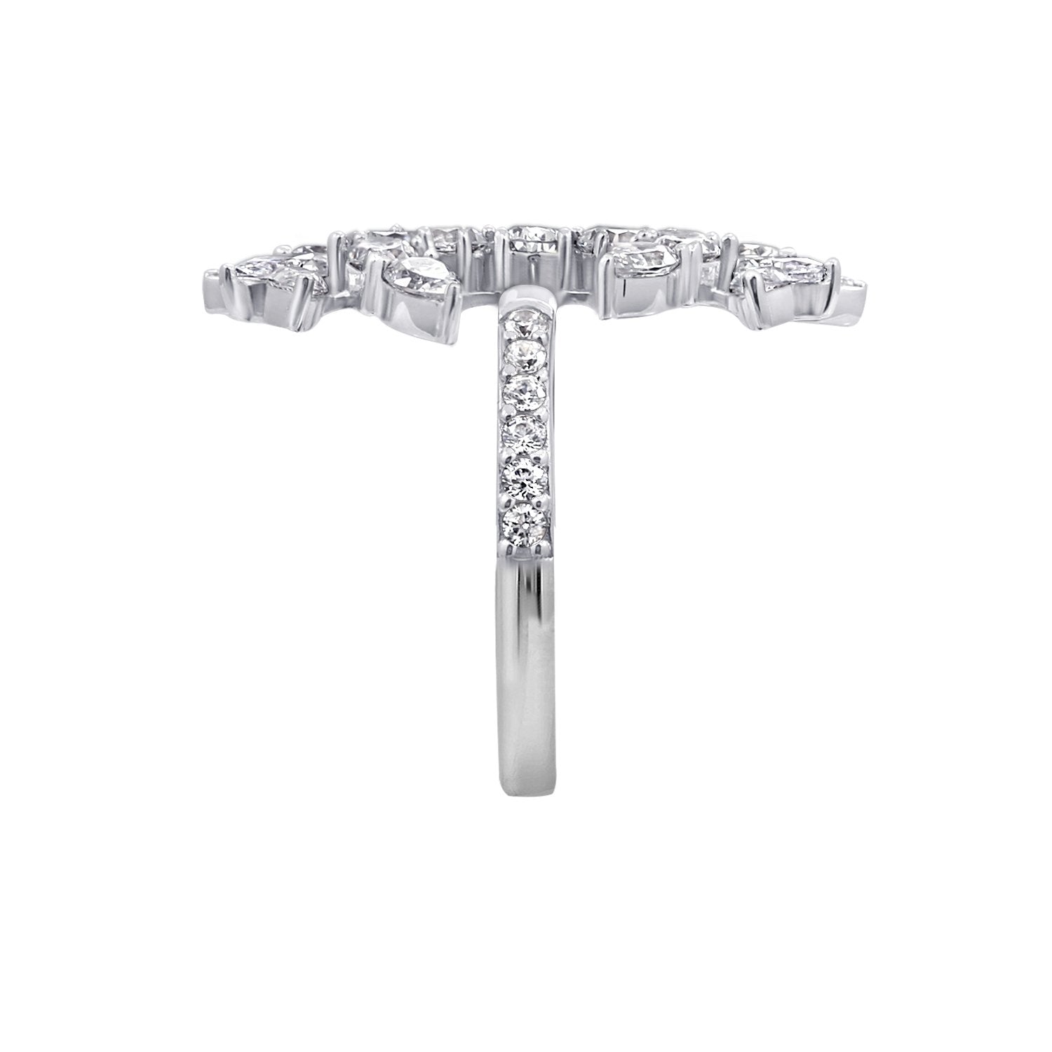 KIERA COUTURE Platinum Clad Sterling Silver Cubic Zirconia Laurel Wreath Open Ring - GEMOUR