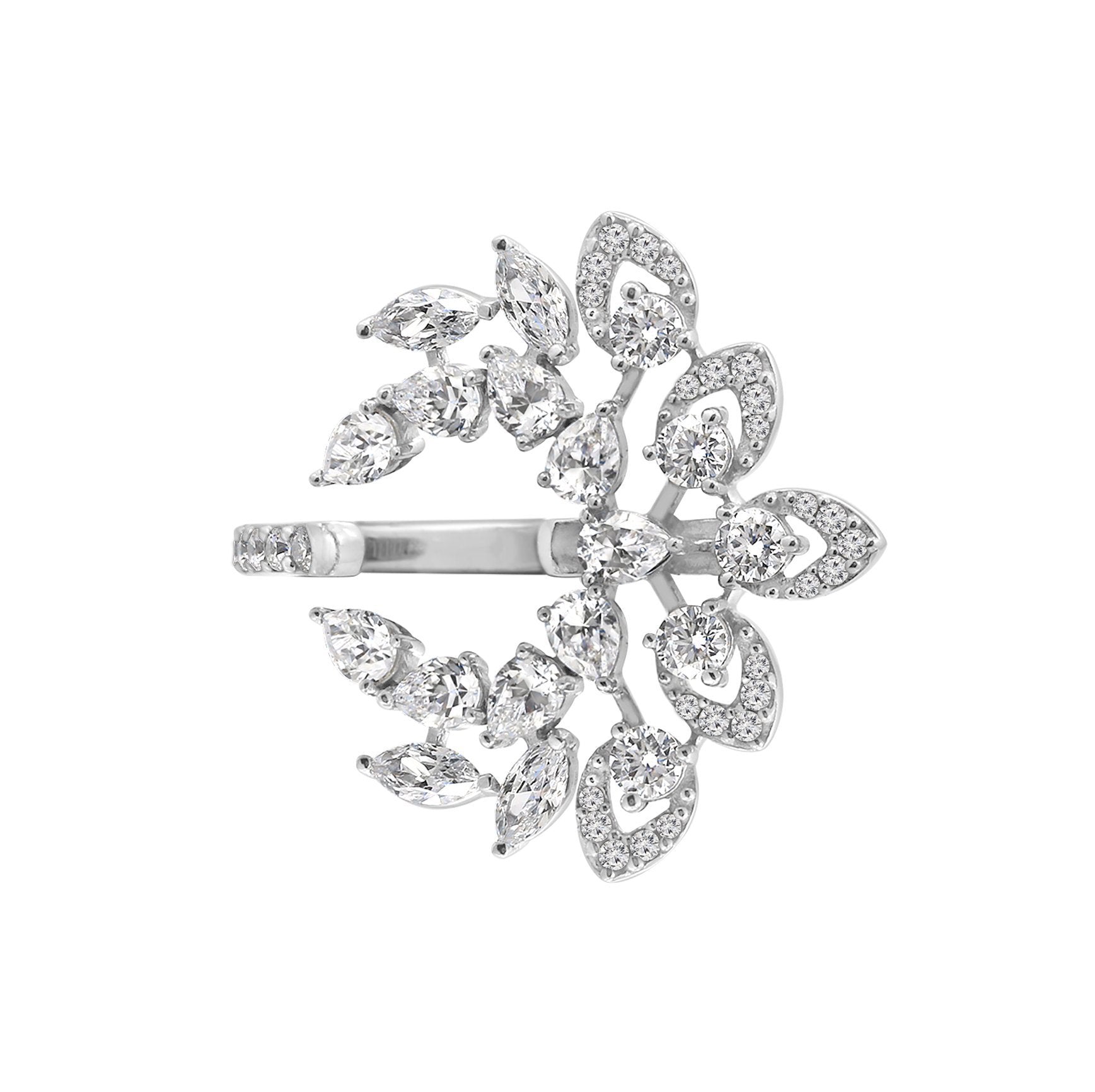 KIERA COUTURE Platinum Clad Sterling Silver Cubic Zirconia Laurel Wreath Open Ring - GEMOUR