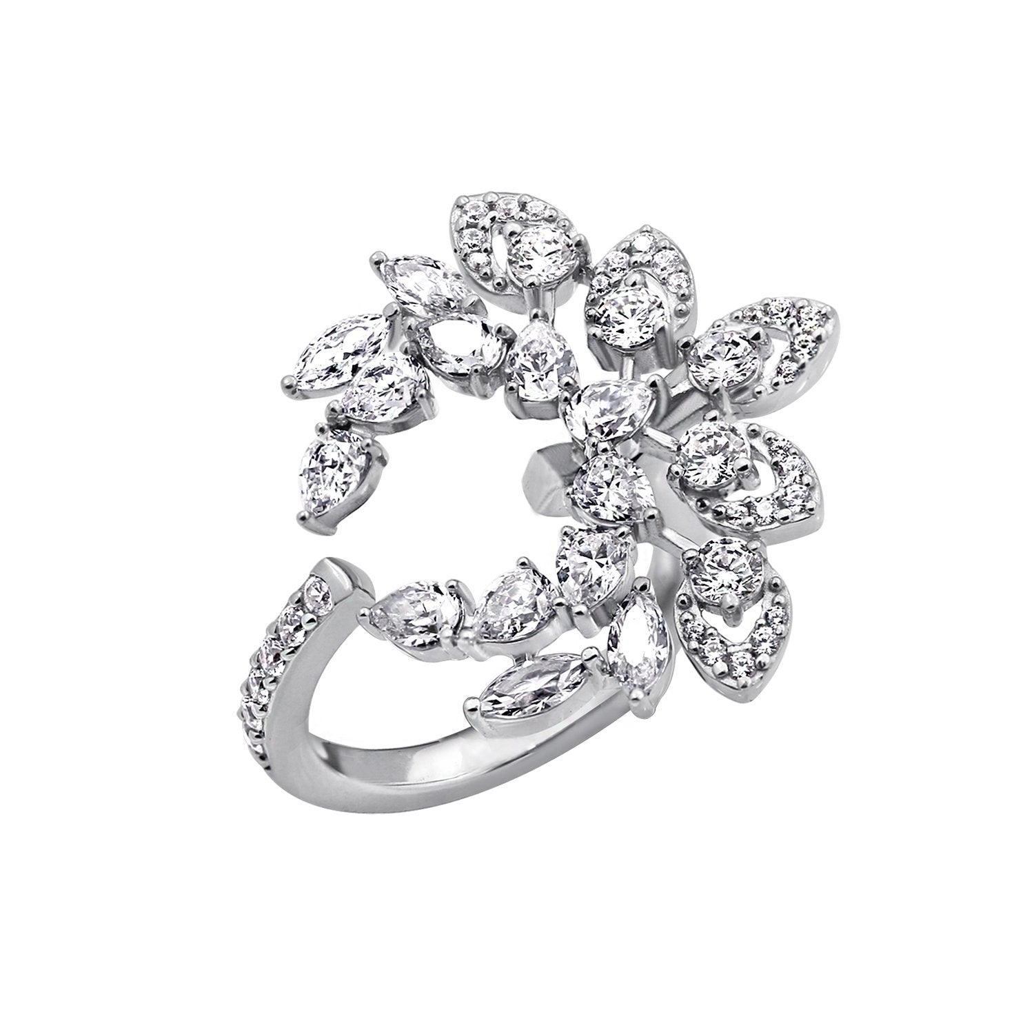KIERA COUTURE Platinum Clad Sterling Silver Cubic Zirconia Laurel Wreath Open Ring - GEMOUR