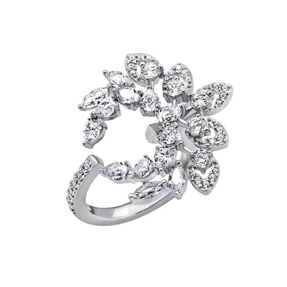 KIERA COUTURE Platinum Clad Sterling Silver Cubic Zirconia Laurel Wreath Open Ring - GEMOUR